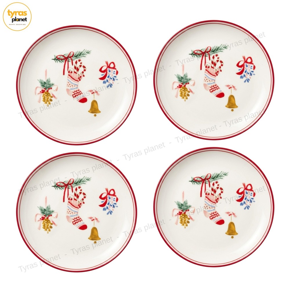 SLEIGH HILL Set of 4 Stocking Appetizer Plates Christmas Holiday 6in (NIB)